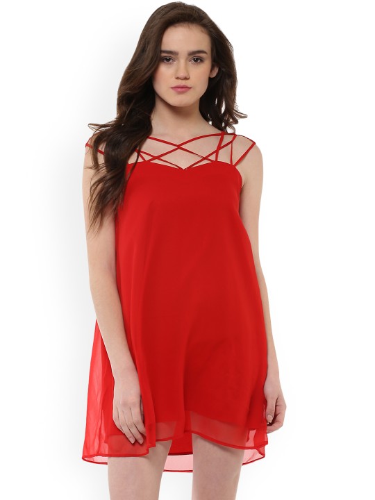 Women Red Solid A-Line Dress XS