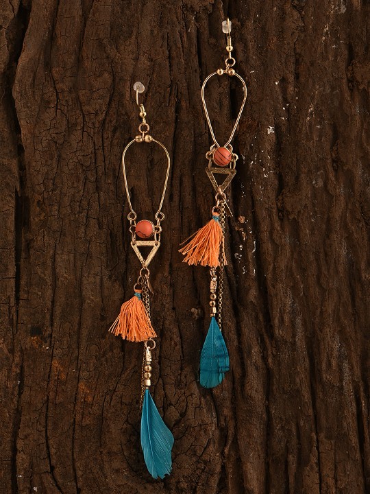 Gold-Toned Contemporary Drop Earrings