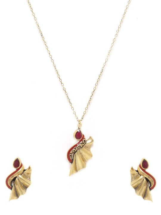 Women Gold-Plated & Maroon Handcrafted Enamelled Jewellery Set