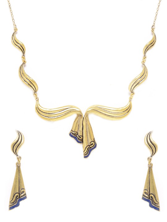Women Gold-Plated & Blue Handcrafted Enamelled Jewellery Set