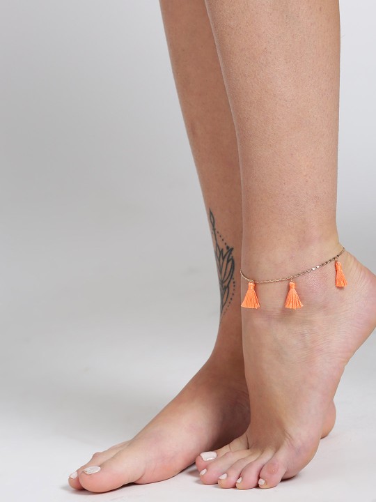 Set of 2 Gold-Toned Bohemian Tassel Anklets
