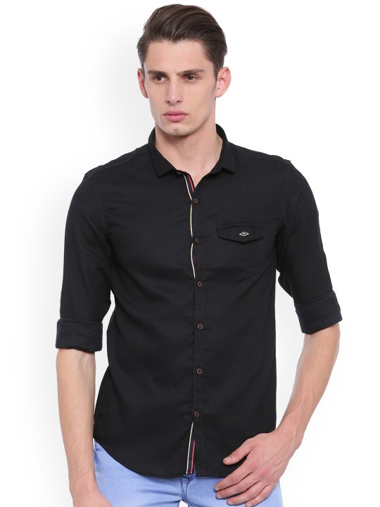 Men Black Slim Fit Solid Casual Shirt 40