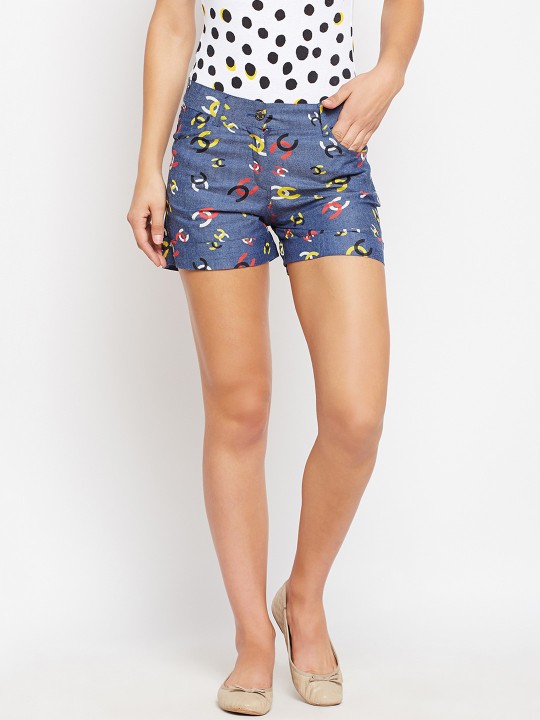 Women Blue Printed Regular Fit Regular Shorts 28