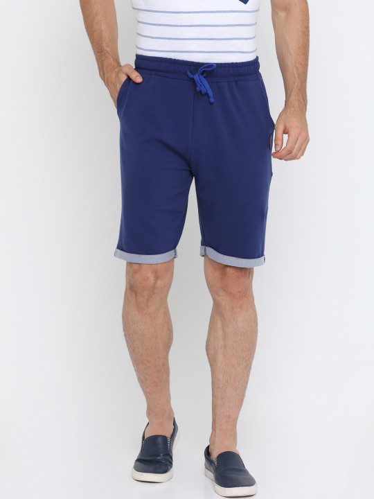 Men Blue Solid Regular Fit Regular Shorts 30