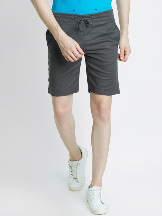 Men Charcoal Solid Slim Fit Regular Shorts 30