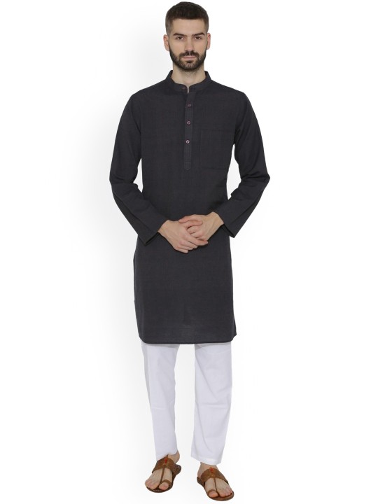 Men Charcoal Solid Straight Kurta S