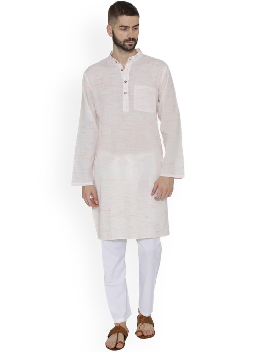 Men Cream-Coloured Solid Straight Kurta M