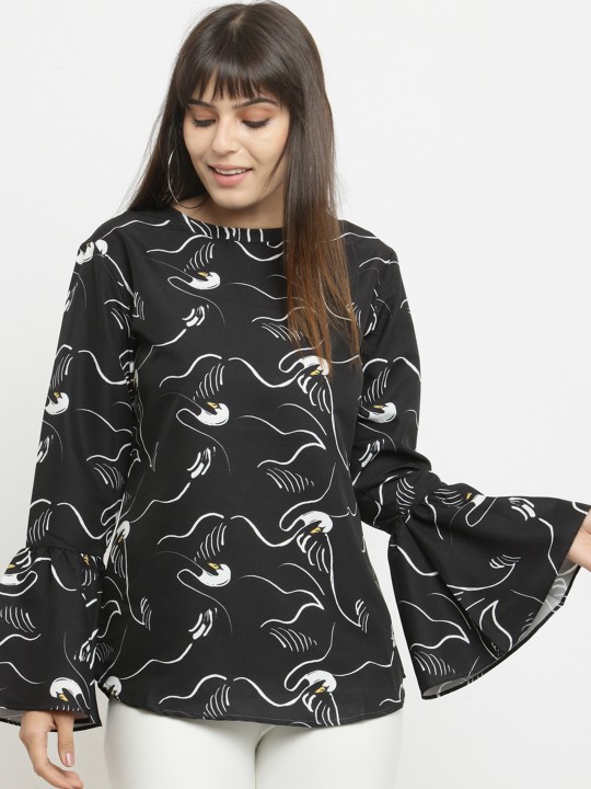 Women Black Printed A-Line Top S