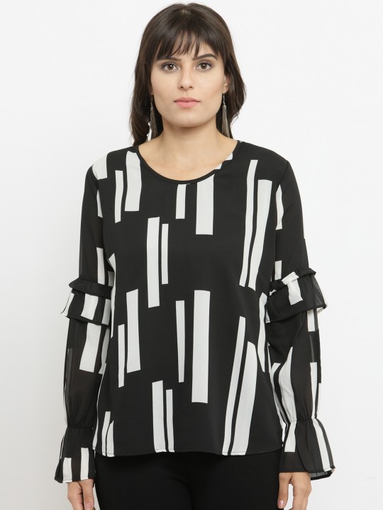 Women Black Printed A-Line Top S