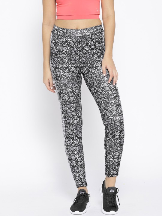 Women Black & White Printed Tights