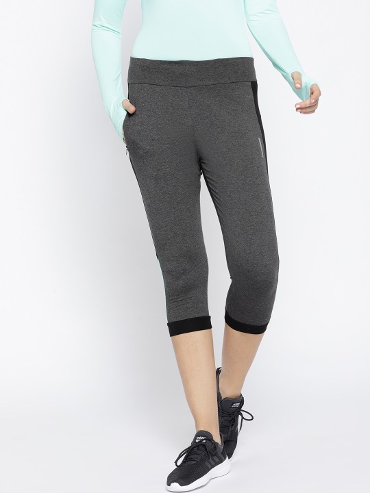 Women Charcoal Grey Solid 3/4 Tights XL