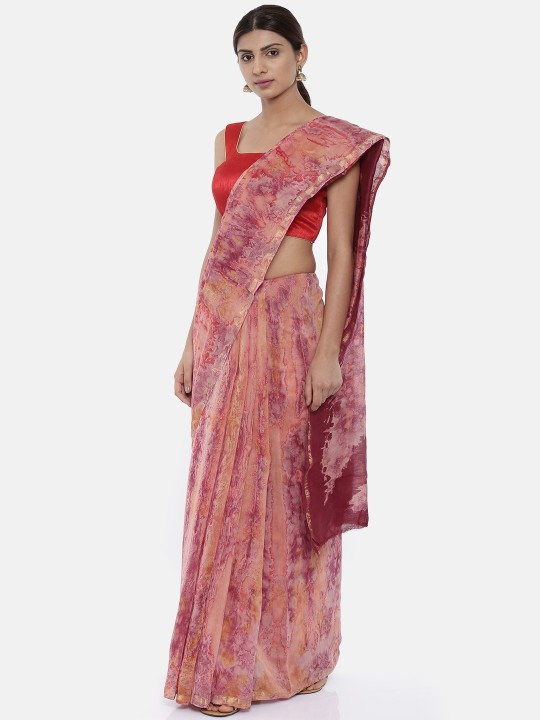 Pink Silk Cotton Printed Chanderi Saree