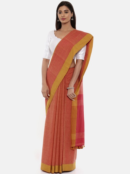 Red Pure Cotton Woven Design Khadi Saree