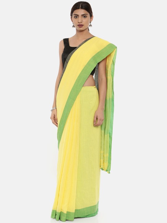 Yellow Pure Cotton Solid Khadi Saree