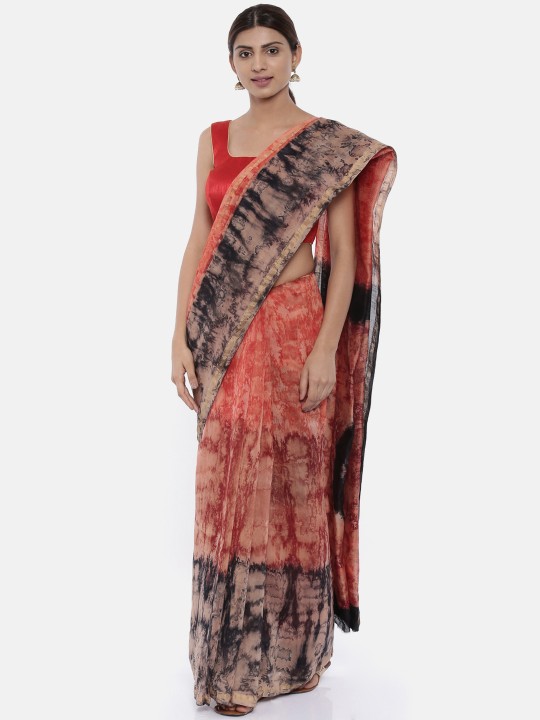 Coral Silk Cotton Printed Chanderi Saree
