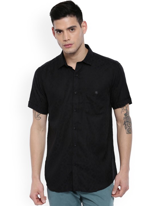 Men Black Slim Fit Self Design Casual Shirt 48