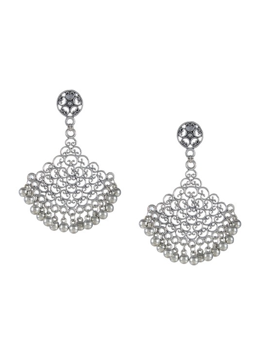 Silver-Plated Oxidised Dome Shaped Drop Earrings