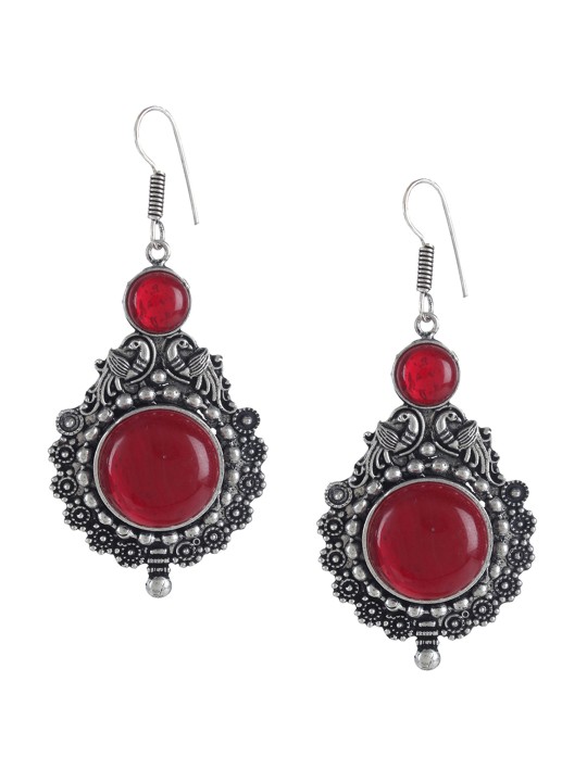 Red Silver-Plated Classic Drop Earrings