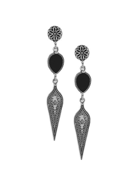 Silver-Plated Oval Shaped Drop Earrings