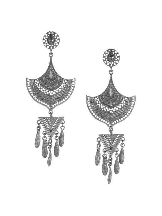 Silver-Plated Geometric Drop Earrings