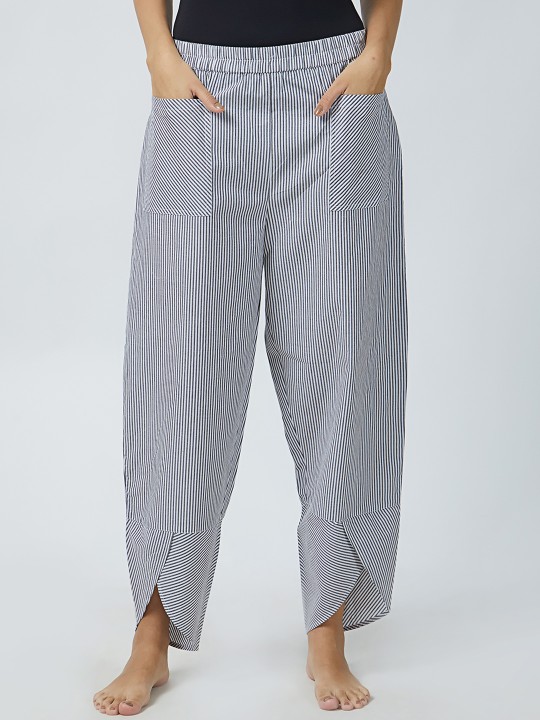 Women Grey Striped Lounge Pants S