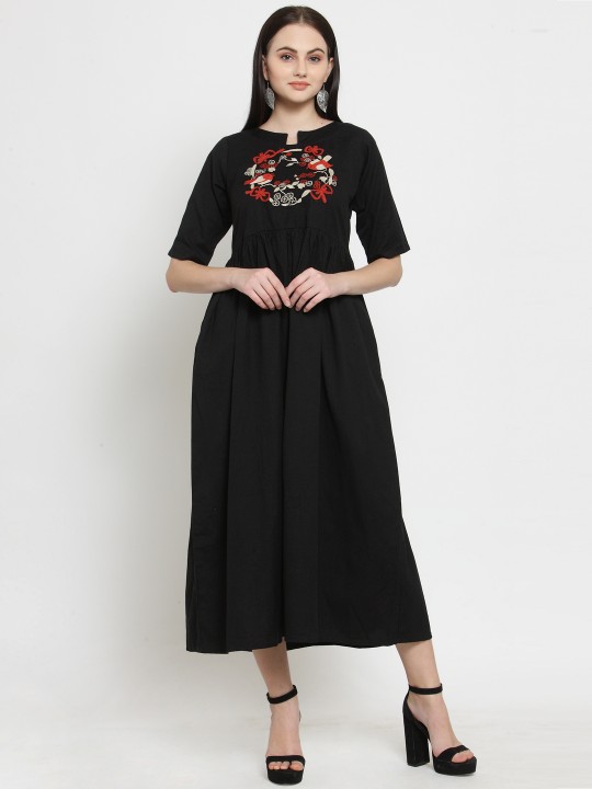 Women Black Solid Fit and Flare Dress XS