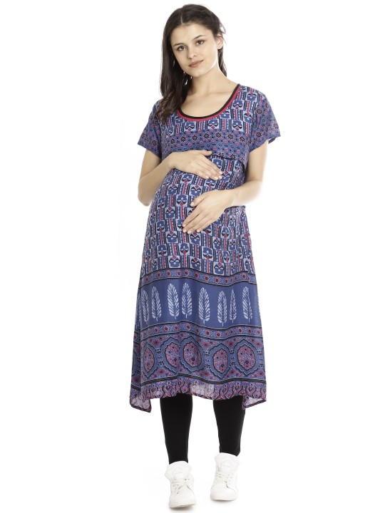 Minelli Women Blue & Multicoloured Printed Maternity Kurta M