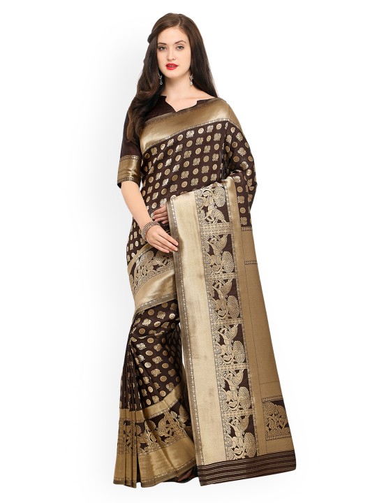 Brown Pure Silk Woven Design Banarasi Saree