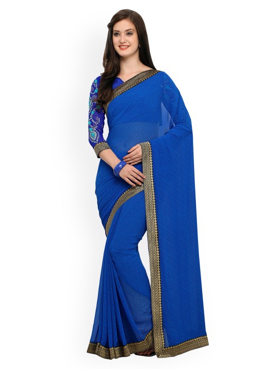Blue Printed Pure Georgette Saree
