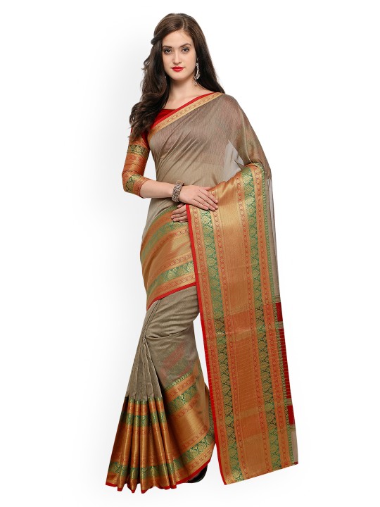 Brown Pure Silk Solid Banarasi Saree