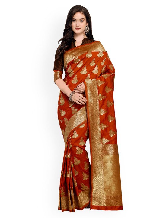 Orange Pure Silk Woven Design Banarasi Saree