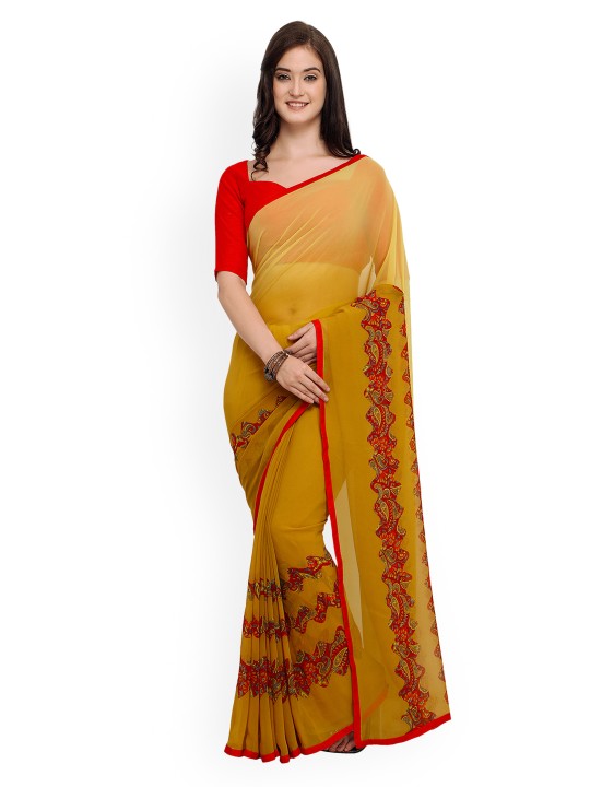 Beige Solid Pure Georgette Saree
