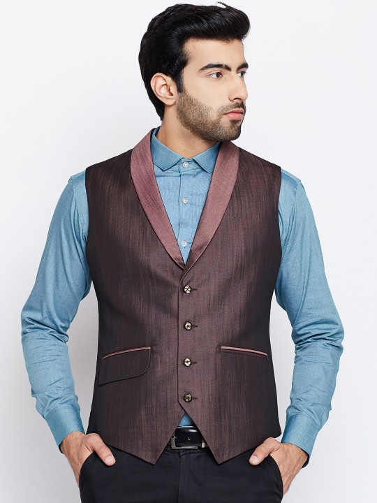 Men Maroon Solid Waistcoat 36