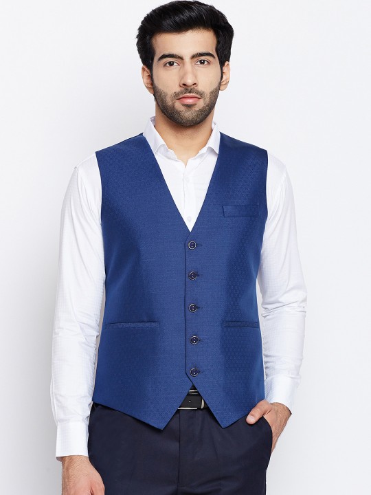 Men Blue Printed Waistcoat 36