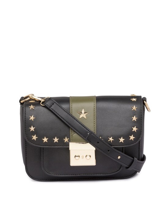 Olive Green & Black Embellished Sling Bag