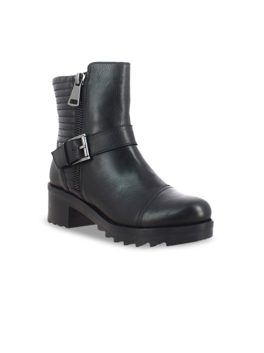 Women Black Solid Heeled Boots 37