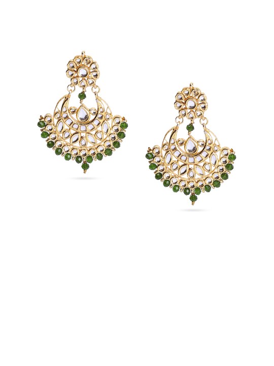 Gold-Toned & Green Brass-Plated Peacock Shaped Chandbalis