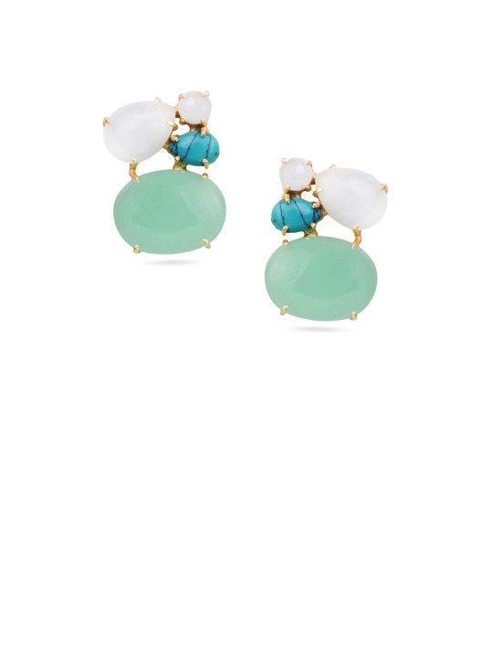 Sea Green & White Brass-Plated Contemporary Studs