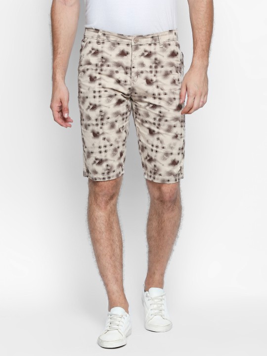 Men Cream-Coloured Printed Regular Fit Regular Shorts 30