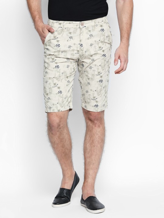 Men Khaki Printed Regular Fit Regular Shorts 30
