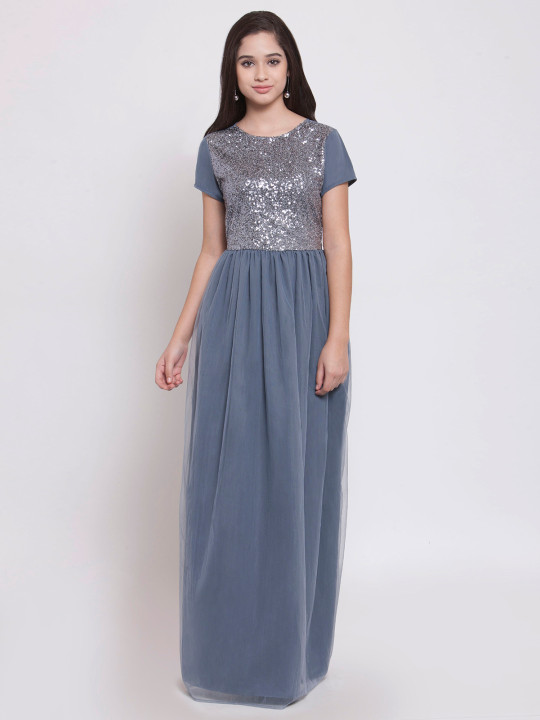 slim fit dress slacks Grey Embellished Maxi Dress