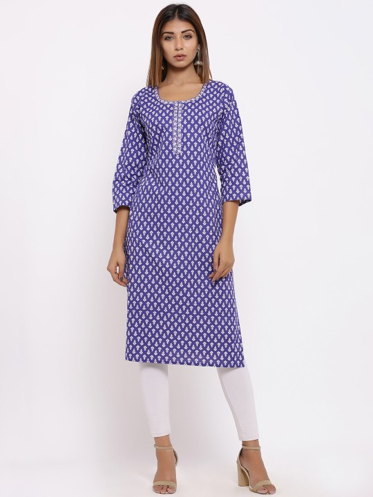 Women Purple Printed Straight Kurta M
