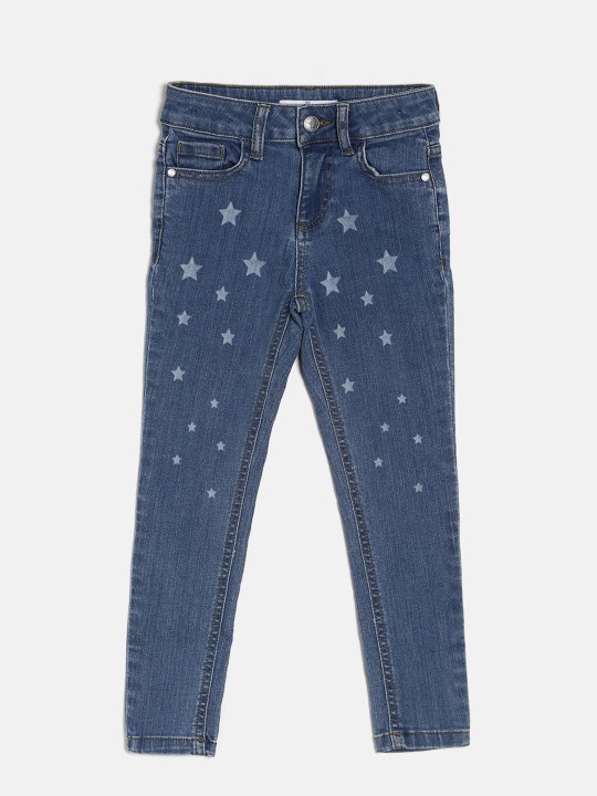 Girls Blue Regular Fit Mid-Rise Printed Jeans 5-6Y