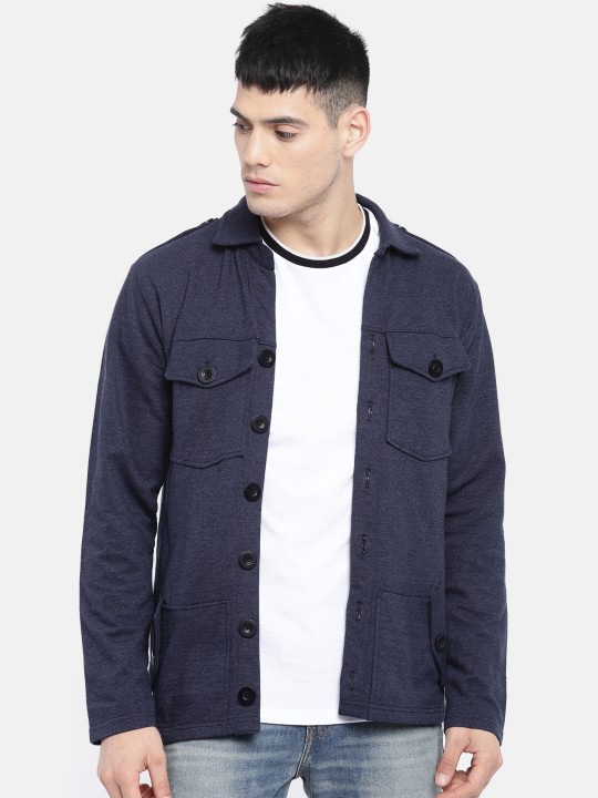 Men Navy Blue Solid Tailored Jacket S