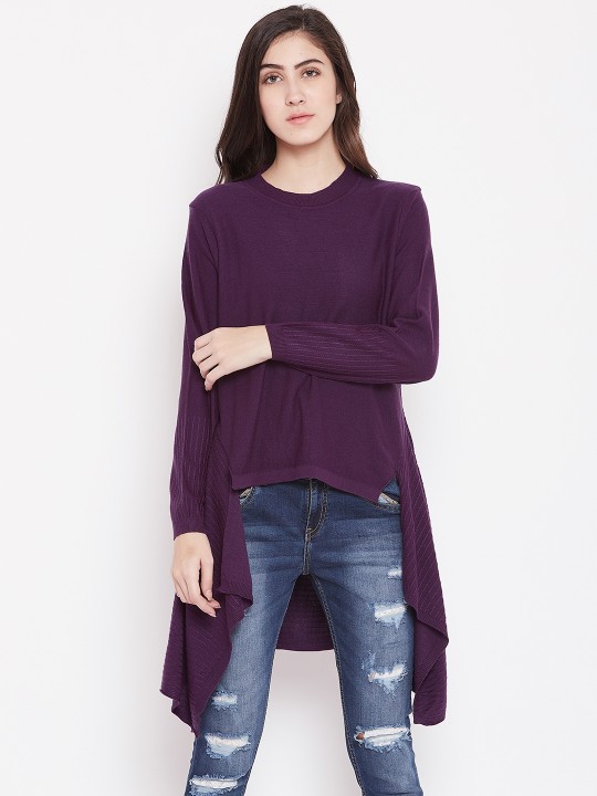 Women Aubergine Solid Pullover M