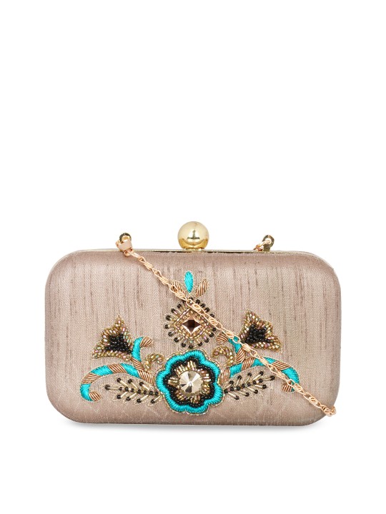 Taupe Embellished Clutch