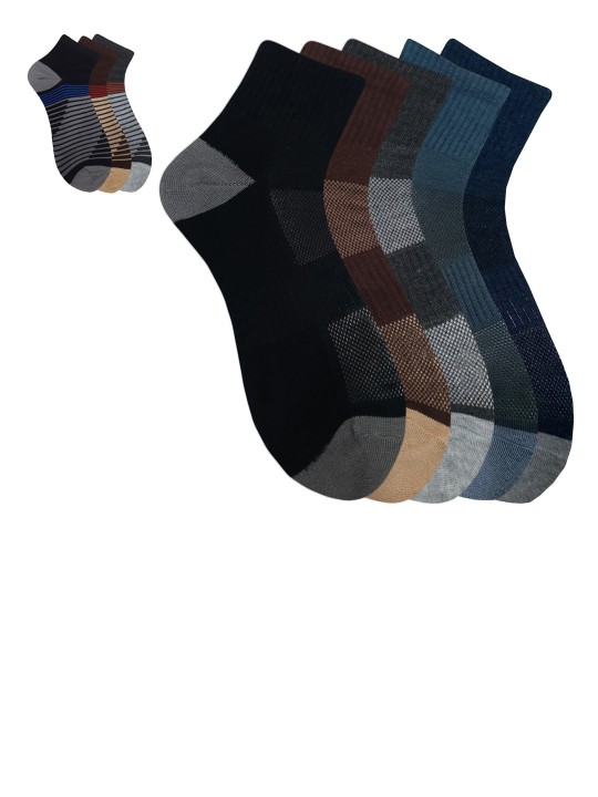 Unisex Pack of 3 Assorted & Pack of 5 Multicoloured Ankle-Length Socks