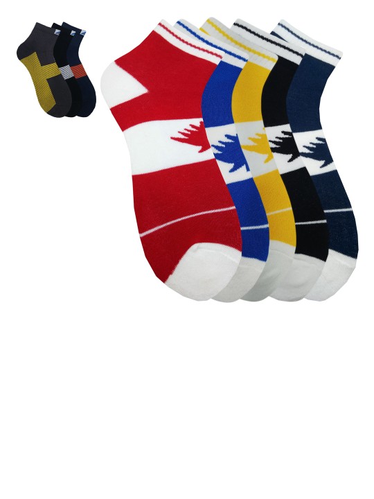 Unisex Pack of 3 Assorted & Pack of 5 Multicoloured Ankle-Length Socks