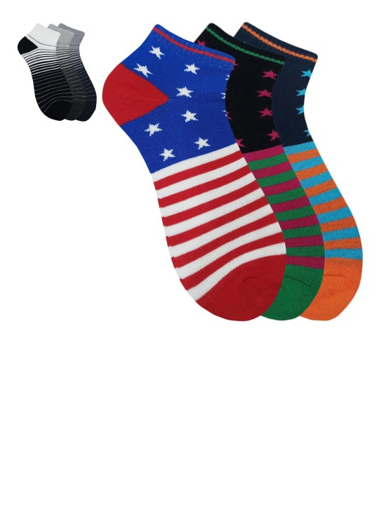 Unisex Pack of 6 Assorted Ankle-Length Socks