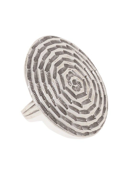 Women Round Engraved Silver Plated Adjustable Ring